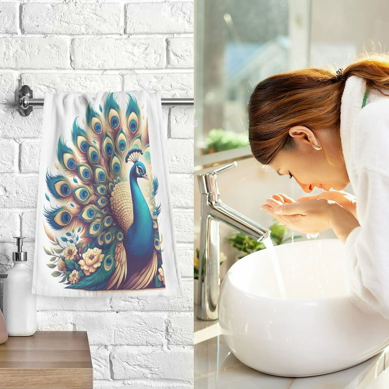 A Beautiful Peacock Cotton Face Towels Sets Absorbent Hand Towel 2 PCs Soft Towel for Bathroom Kitchen Hotel Decoration Walmart