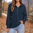 thumbnail image 2 of Women Waffle Knit Polo Sweatshirt Sevevn Collared Henley Button Long Sleeve Side Pocket Loose Casual Pullover Tops, 2 of 8