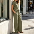 thumbnail image 6 of VBVC Women's Collared V-Neck 2 Piece Lounge Set, Casual Summer Tracksuit Outfit with Drawstring Wide Leg Pants and Pockets,Army Green,S-2XL, 6 of 7