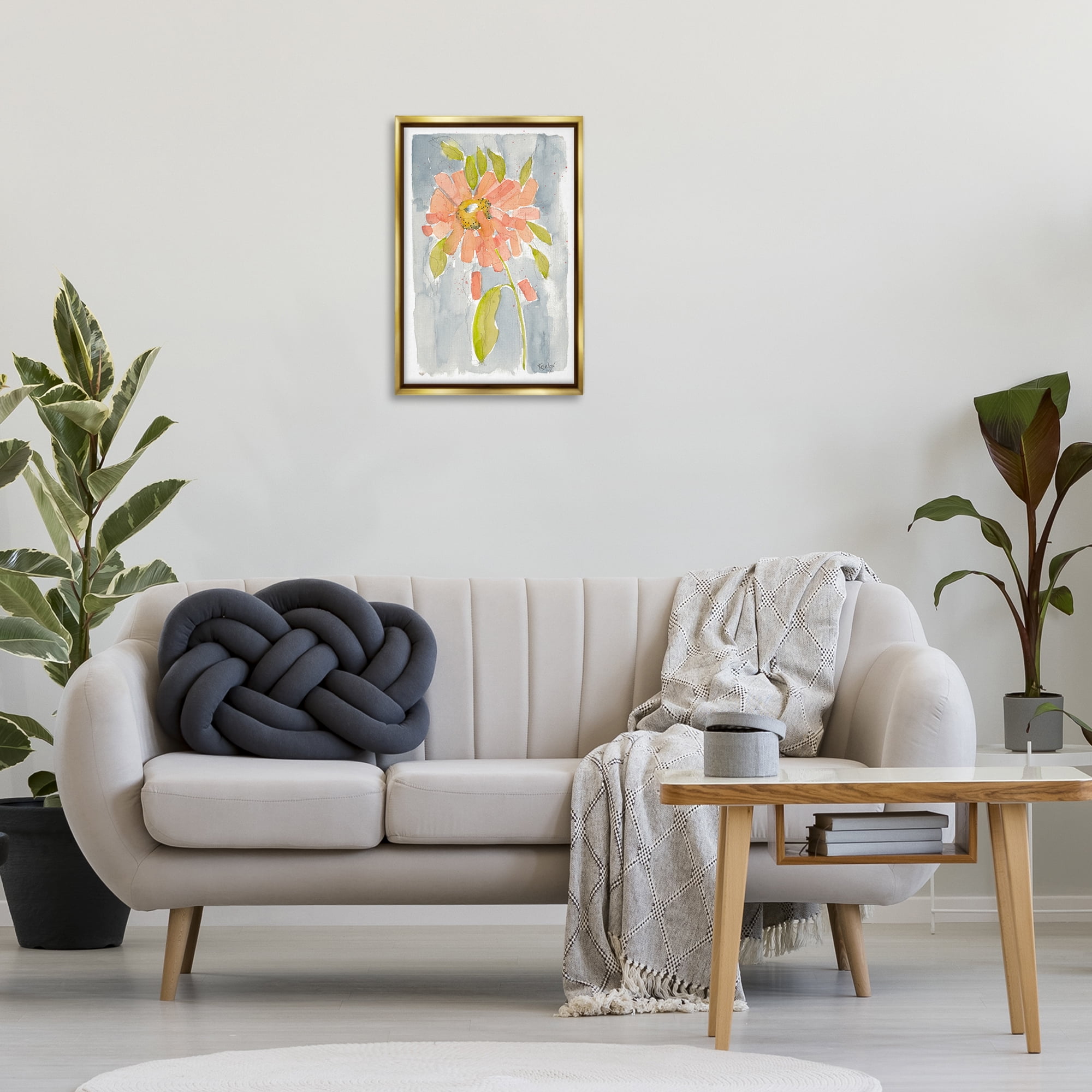 Stupell Industries Abstract Peach Dahlia Botanical & Floral Painting Gold Floater Framed Art Print Wall Art, 17 x 25