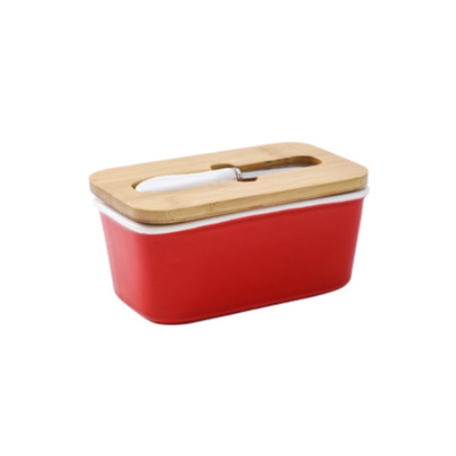 Caja de almacenamiento de cerámica Toystoory con rebanador rectangular Rojo