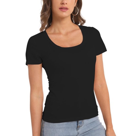 Women Casual Long Sleeve Slim Scoop Neck Fit T Shirts Basic Tee Tops Crew