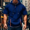thumbnail image 5 of Fleece Hoodie Sweatshirts for Men Workout Athletic Hoodies Short Sleeve Quarter Zip Pullover Sweatshirt with Kanga Pockets Royal Blue 2XL, 5 of 6