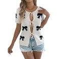 thumbnail image 3 of Women'S Bow-Knot Cardigan Sweaters Short Sleeve Loose Knit Tops L, 3 of 9