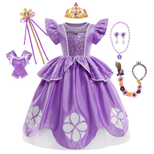 Sophia el primer disfraz de Anime niñas vestido de princesa púrpura Floral vestido de baile niños carnaval fiesta ropa Sofía Cosplay Robes2T (etiqueta 100) Gao Jinjia LED