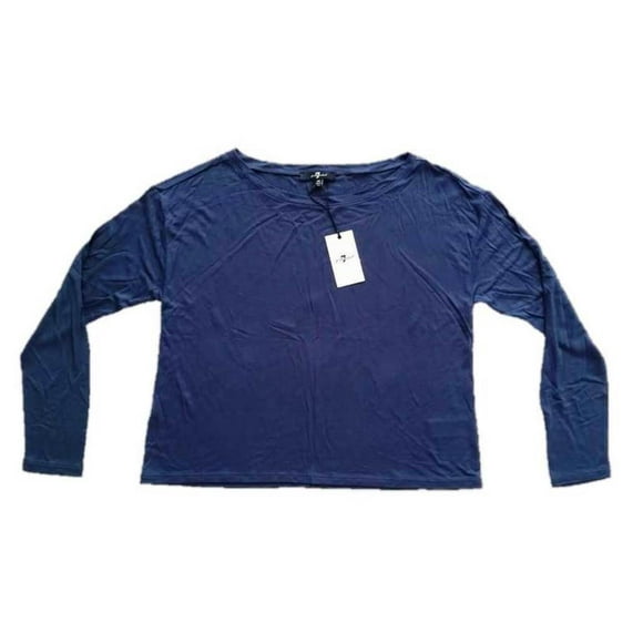 7 FOR ALL MANKIND Long Sleeve BOATNECK Modal TOP Shirt INK BLUE ( XS )
