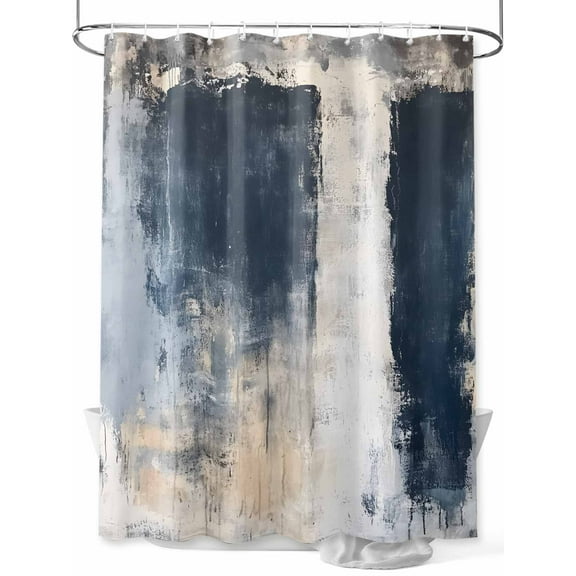 Navy Blue Grey Long Shower Curtain Set, Waterproof Shower Curtains for Bathroom, Modern Abstract Art Rustic Washable Fabric Cloth Bath Curtain for Bathtub Decoration with Hooks 72x84 Inches