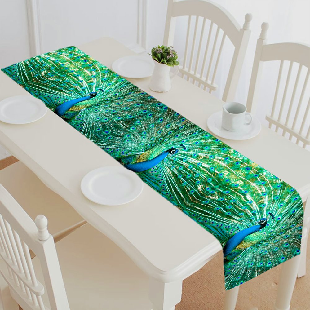 ABPHQTO Portrait Of Peacock With Feathers Out Table Runner Placemat