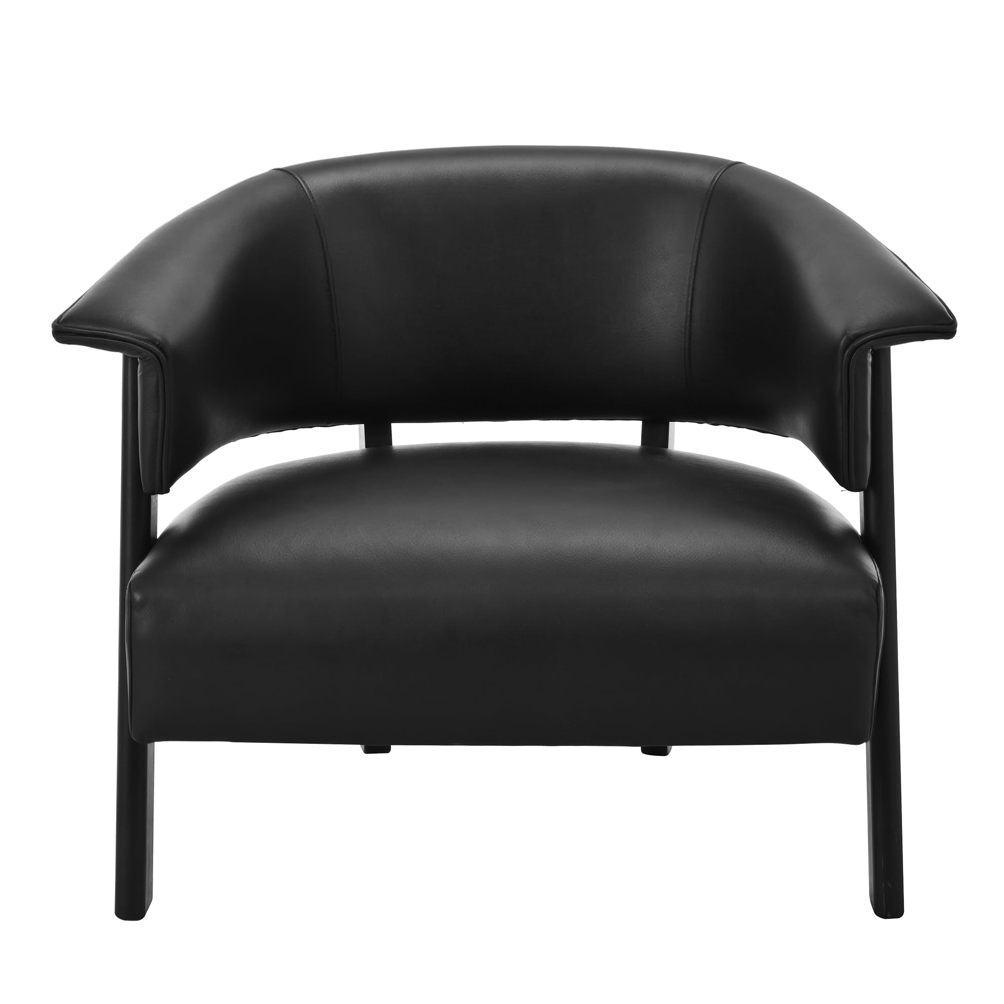 Leumius Faux Leather Wingback Accent Chair, Wrap-Around Back Upholstered Armchair with Solid Wood Legs, Single Sofa Reading Chair for Bedroom Living Room, Black