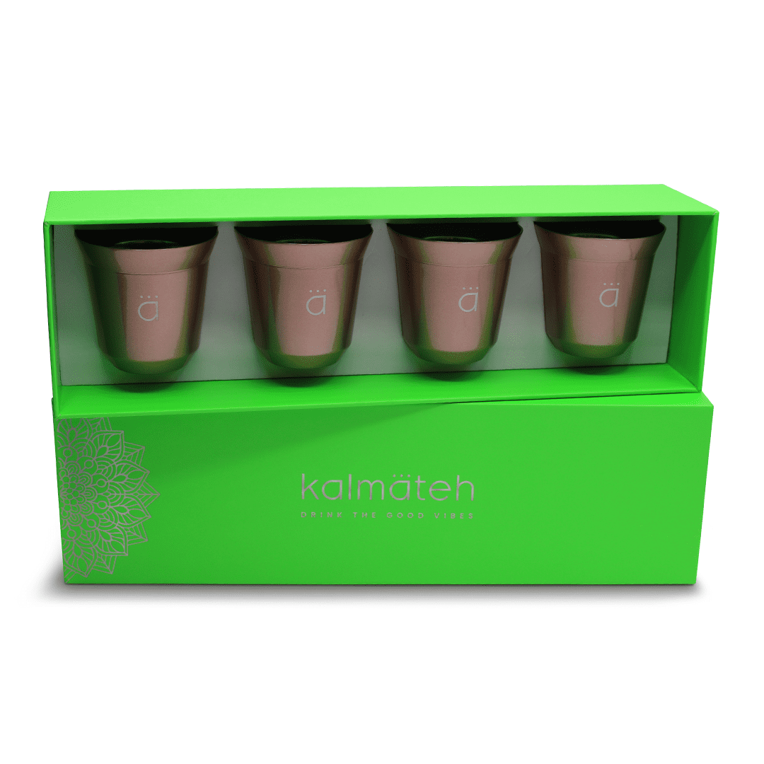 Kalmateh Double Wall Insulated Stainless Steel Espresso Coffee Cup Set, Pack of Four - Heat Resistant Espresso Coffee Cups- 2.7oz 80ml (Rose Gold)