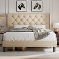 thumbnail image 1 of iPormis Full Size Bed Frame with Diamond Button Tufted Wingback Headboard, Upholstered Platform Bed Frame with Strong Wood Slat Support, No Box Spring Needed,Beige, 1 of 8