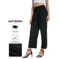 thumbnail image 4 of Satankud Women's Wide Leg Pants 27" High Waisted Waffle Knit Casual Slacks Work Pants Business Palazzo Trousers with Pockets Black L, 4 of 11