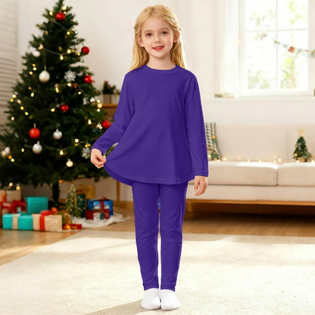 WENXIAOO Ensemble de Pyjamas pour Filles 2 Pcs Haut à Manches Longues avec Pantalon Ensemble de Pyjamas Classiques 7-8 Ans