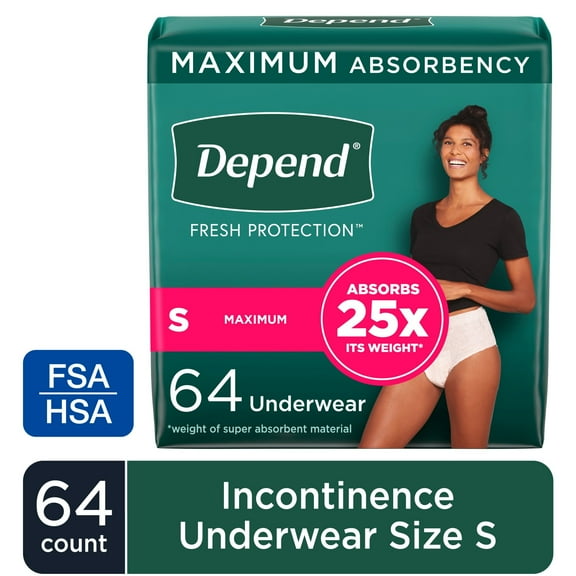 Depend Fresh Protection Incontinence Underwear for Women, Adult Diapers, S, 64 Count