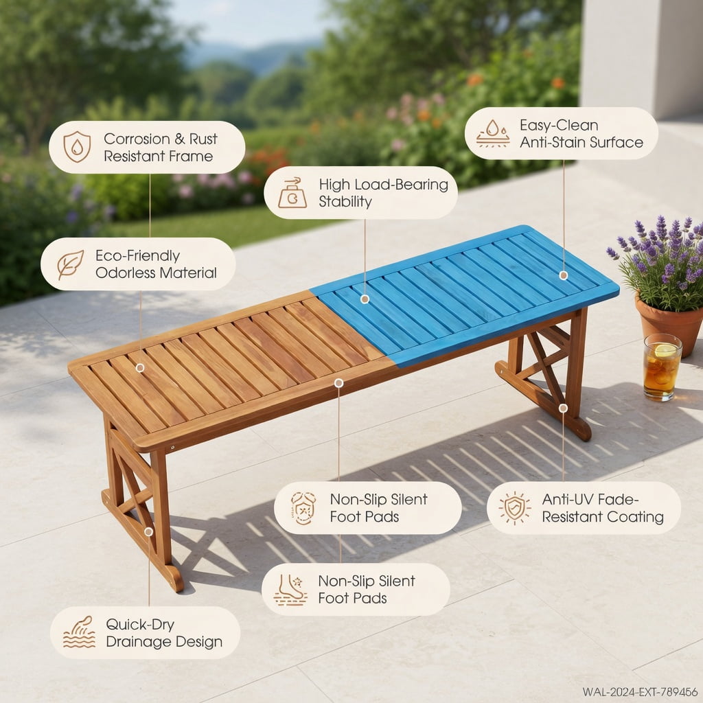 Hommoo 51" Acacia Wood Outdoor Bench Set of 2, Sturdy Slatted Patio Bench for Garden, Porch & Backyard, Natural