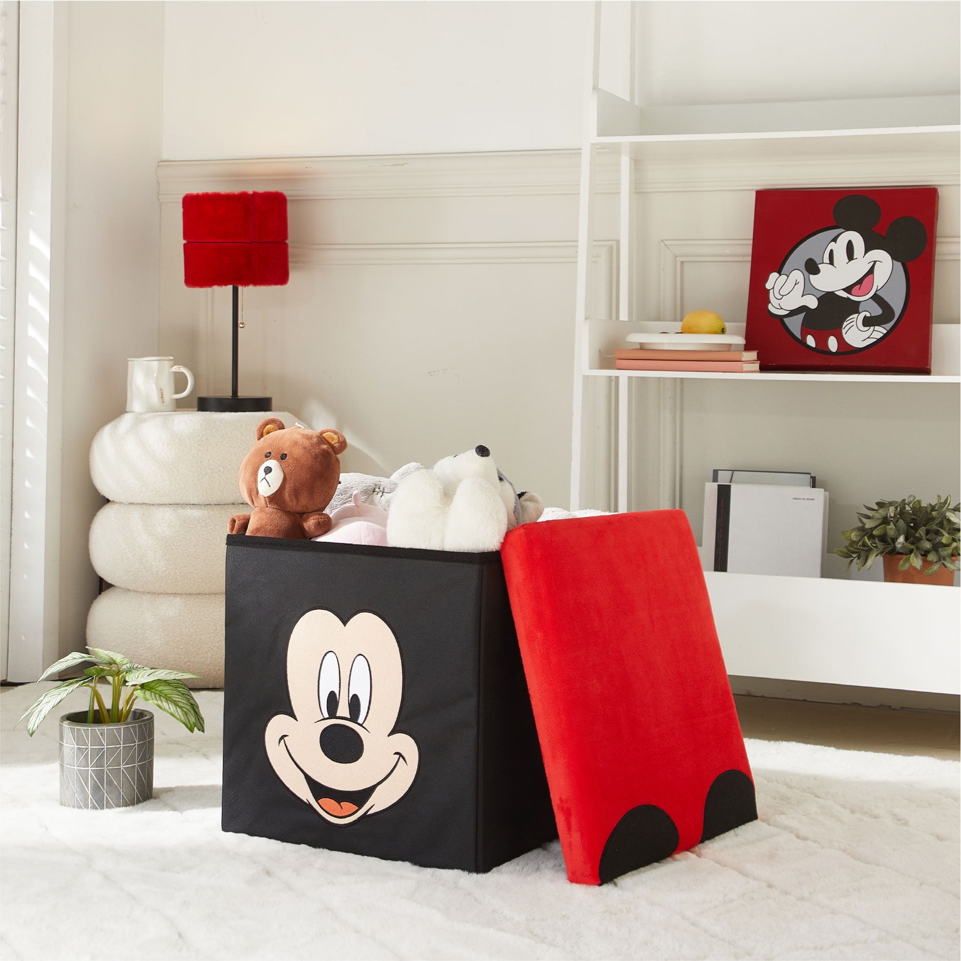 Disney Mickey Mouse Kids' Storage Ottoman, Red, 15" x 15" x 15"