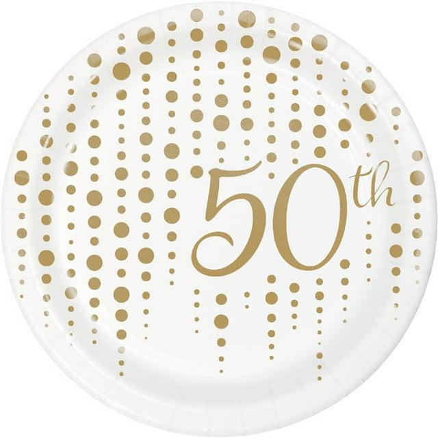 Creative Converting 339900 Gold 50th Anniversary Dessert Plates, 8 Count