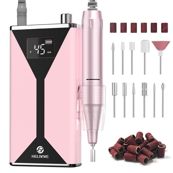 Professional Electric Nail Drill 45000RPM Cordless Nail File | Portable & Rechargeable, 11 Drill Bits, for Shaping, Polishing & Removing Gel Nails for Salon Home