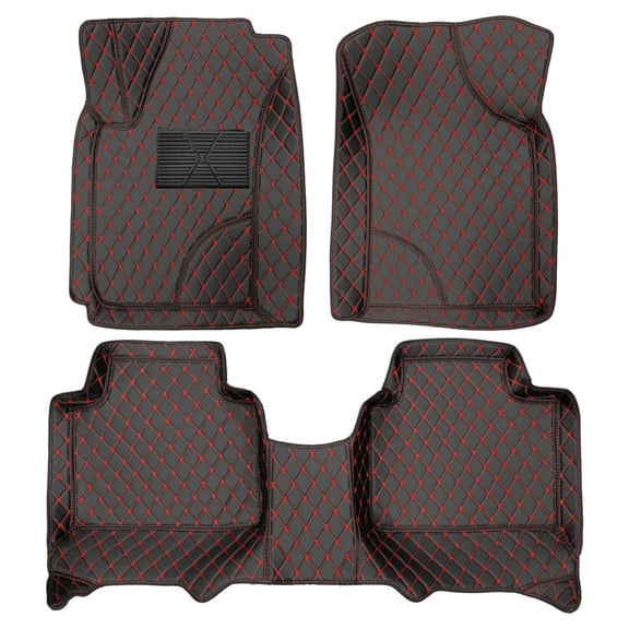Leadwolf Floor Mats for Cars Custom for Kia,Spectra/Cerato,2003-2007 Faux Leather Floor Liner Carpet Protection Floor Mat All Weather PU leather Front & Rear Full Set 3Pcs Black Red