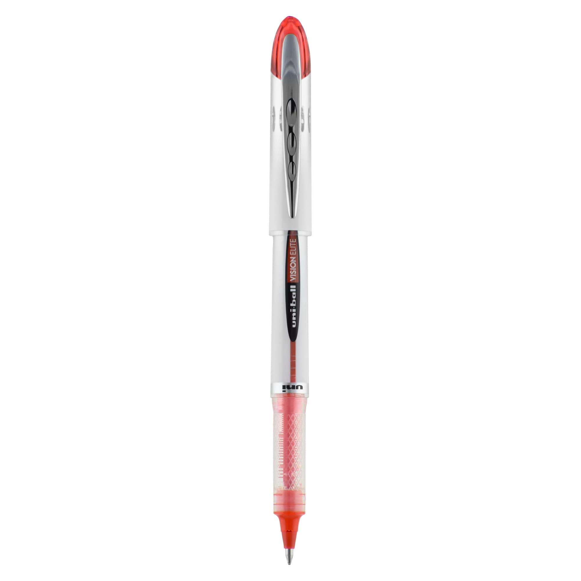 uni-ball® Vision™ Elite™ Liquid Ink Rollerball Pens, Bold Point, 0.8 mm, White Barrel, Red Ink, Pack Of 12