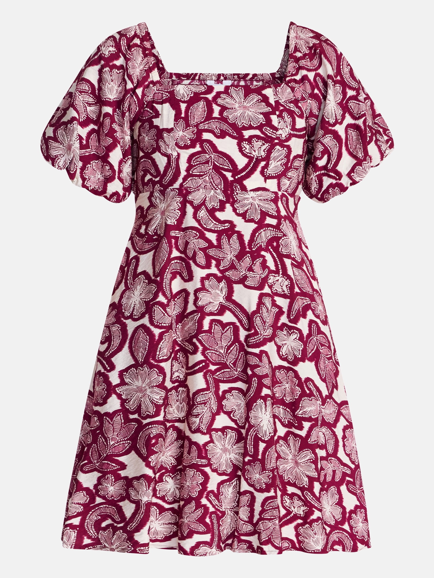 Time and Tru Women's Mini Dress with Puff Sleeves, Sizes XS-XXXL