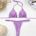 thumbnail image 7 of Womens Bikinis Summer Solid Color Lace Up Halter Bra With Thongs Sexy Two Piece Tankinis Sets Swimsuits Holiday Wear, 7 of 7