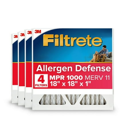Filtrete 18x18x1 HVAC Furnace Air Filter, MPR 1000 MERV 11, Allergen Defense, 4 Pack