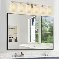 KAWOTI 43 in. 6-Light Brushed Nickel Vanity Light with Frosted Glass Shade