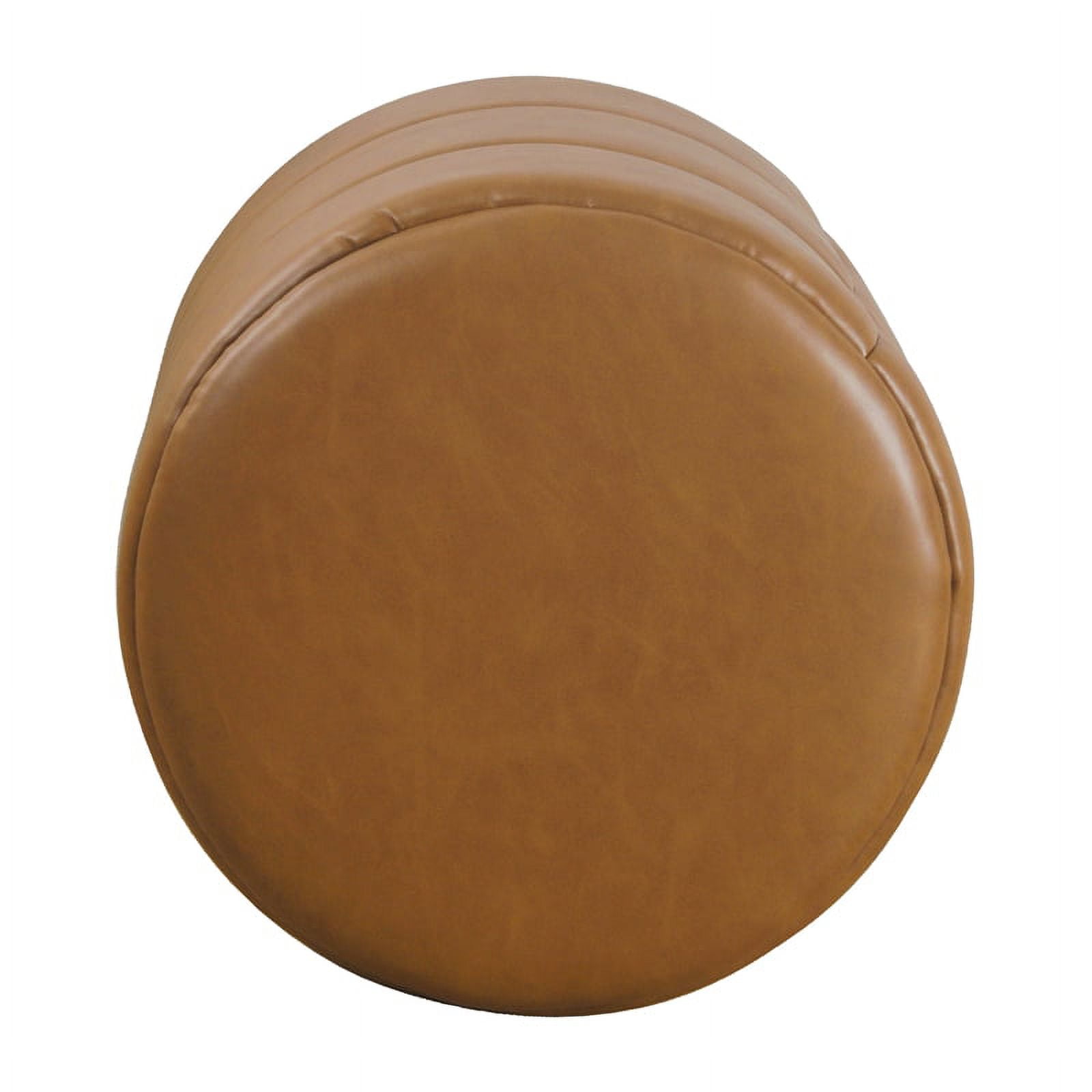 HomePop Upholstered Round Ottoman- Carmel Faux Leather