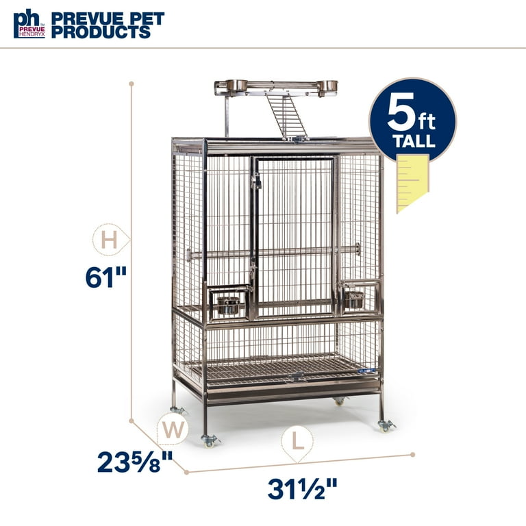 Prevue Pet Products Large Stainless Steel Playtop Bird Cage with Heavy Duty Wheels Silver Finish 3455 Walmart
