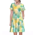 thumbnail image 1 of Bixox Robe d'Été à Manches Courtes pour Femmes Robe Ample Longueur Genou avec Poches-Ananas1, 1 of 7
