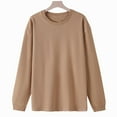thumbnail image 2 of AherBiu Long Sleeve Tops for Women Crewneck Casual Loose Cotton T-Shirt Basic Comfy Top Tees Solid Color, 2 of 3