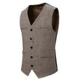 thumbnail image 2 of Vest for Men, Sleeveless Solid Color Medieval Button Front with Fake Pockets, Polyester-Elastane Blend, Black, Size L, 2 of 4