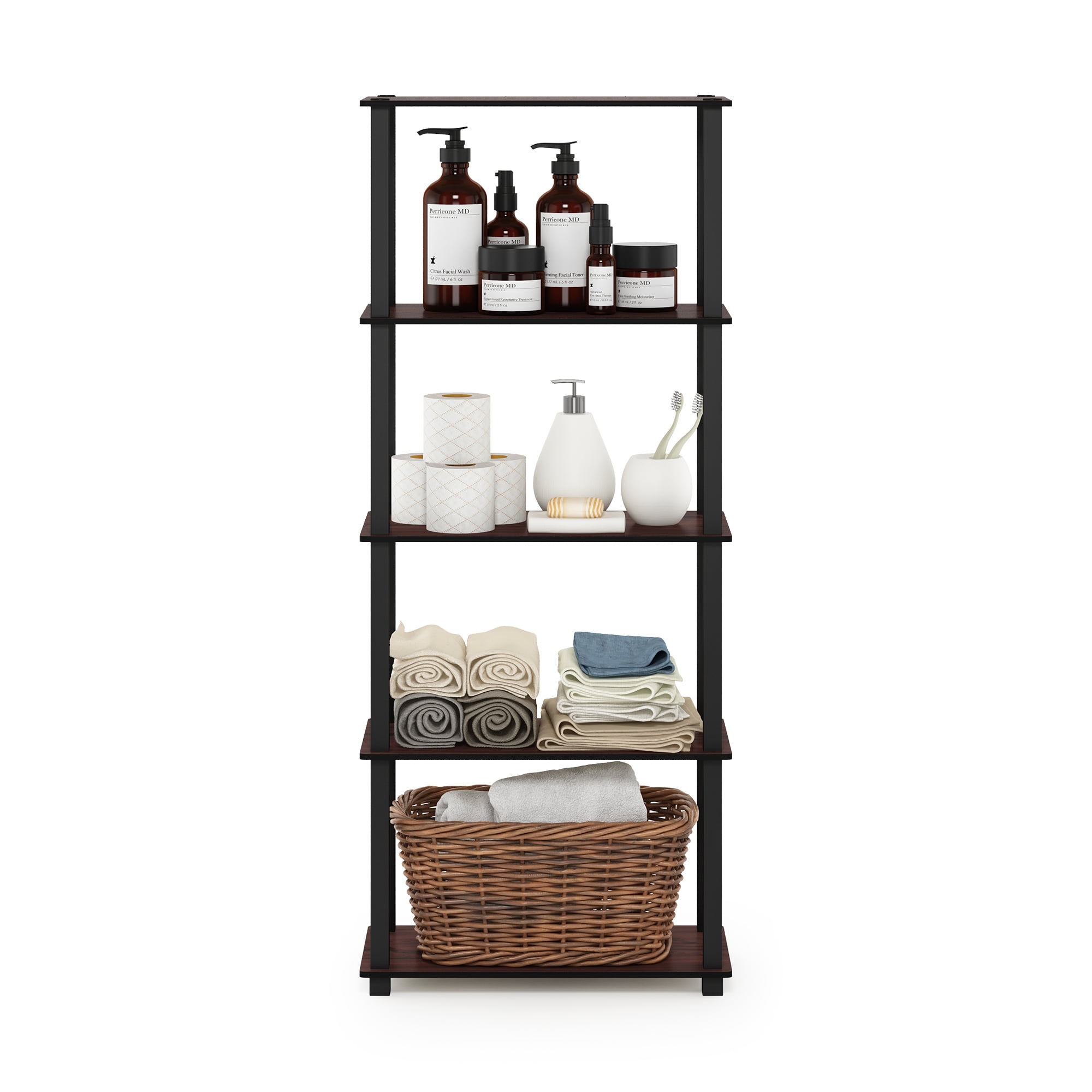 Furinno Turn-S-Tube 5-Tier Square Tubes Display Shelf, Dark Cherry/Black