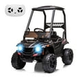 thumbnail image 2 of Coche eléctrico infantil 12V UTV todoterreno - Control remoto para padres - Suspensión de resorte, luces LED - Música, cinturón de seguridad, puertas abatibles, puerto AUX - Regalo ideal - Negro, 2 of 7