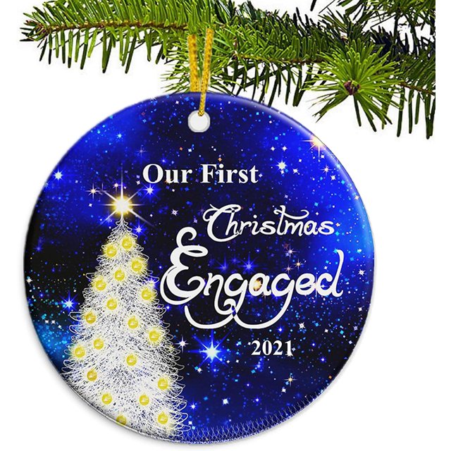 Nuestro primer adorno de Navidad comprometido 2021 Cielo azul y oro Árbol de Navidad Decoración Parejas románticas Regalo Xemadio WMZY-340