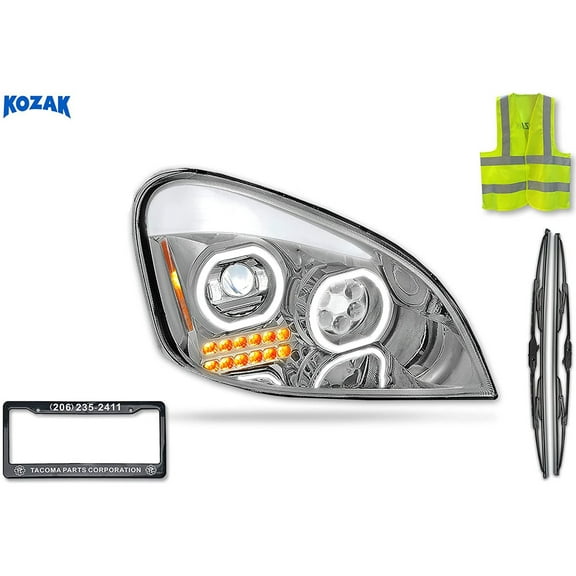 Compatible with Freightliner Cascadia 2008-2017 Full LED Headlight Lamp w/ Sequential Turn Signals Chrome Right