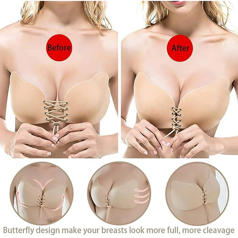 2 Pairs Push Up Sticky Bra, Adhesive Invisible Backless Strapless Bra,  Reusable Large Breast Lift Nipple Covers for Women