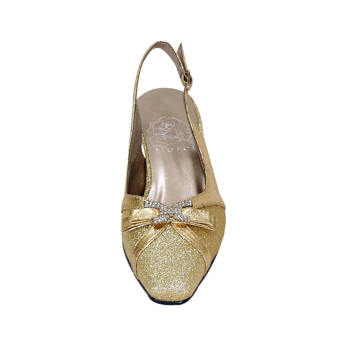 FLORAL Hanna Women's Wide Width Pointed Toe Slingback Dress Shoes GOLD 9
