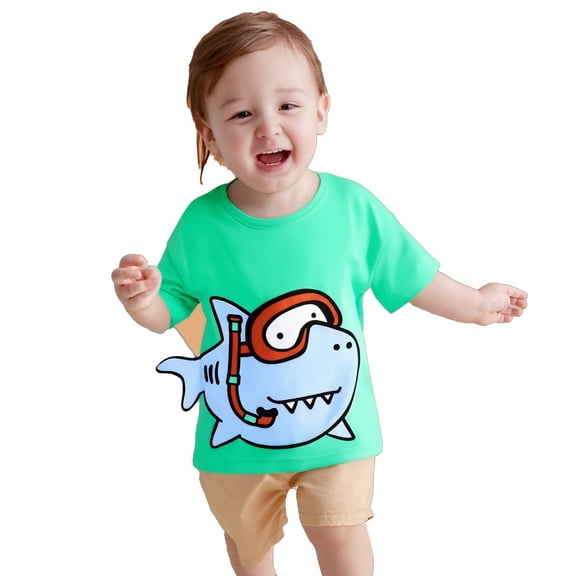 Toddler Boys Summer Crewneck Cartoon Print Short Sleeved T Shirt Top Clothes for Kids Size 2-3T