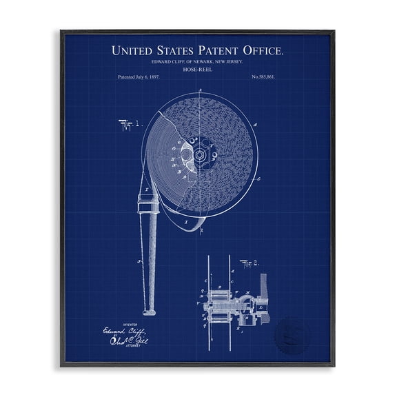 Stupell Industries Rustic Lodge Hose Reel Blueprint Black Framed Giclee Art, 11 x 14, by Karl Hronek