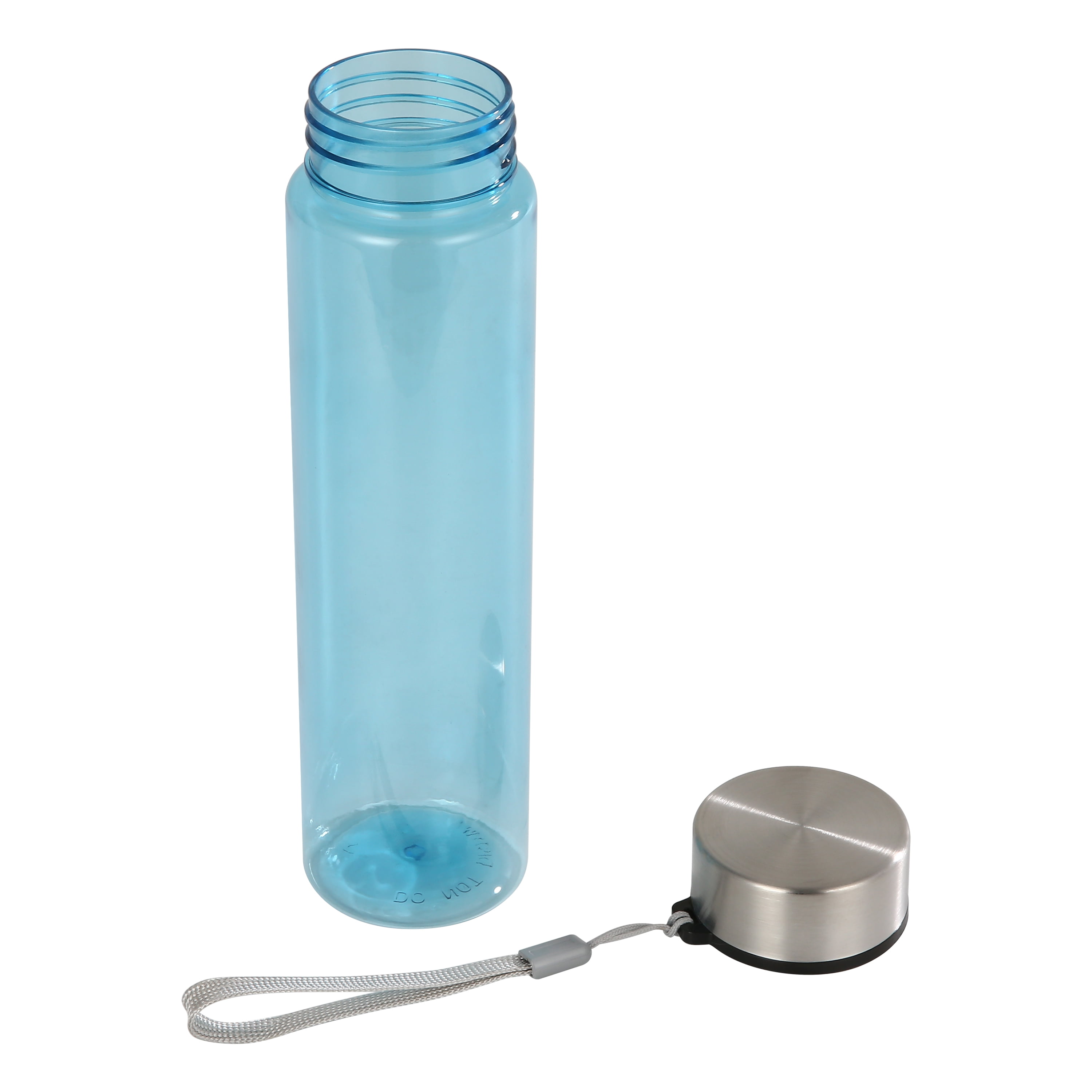 Mainstays 18oz Plastic Blue Water Bottle Stainless Steel Screw Cap Lid with Strap