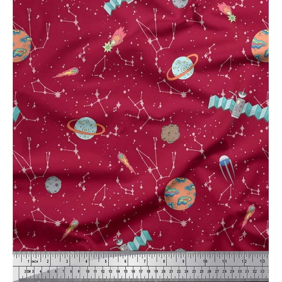 Soimoi Cotton Voile Fabric Star,Satellite & Planet Galaxy Print Sewing Fabric Yard 56 Inch Wide