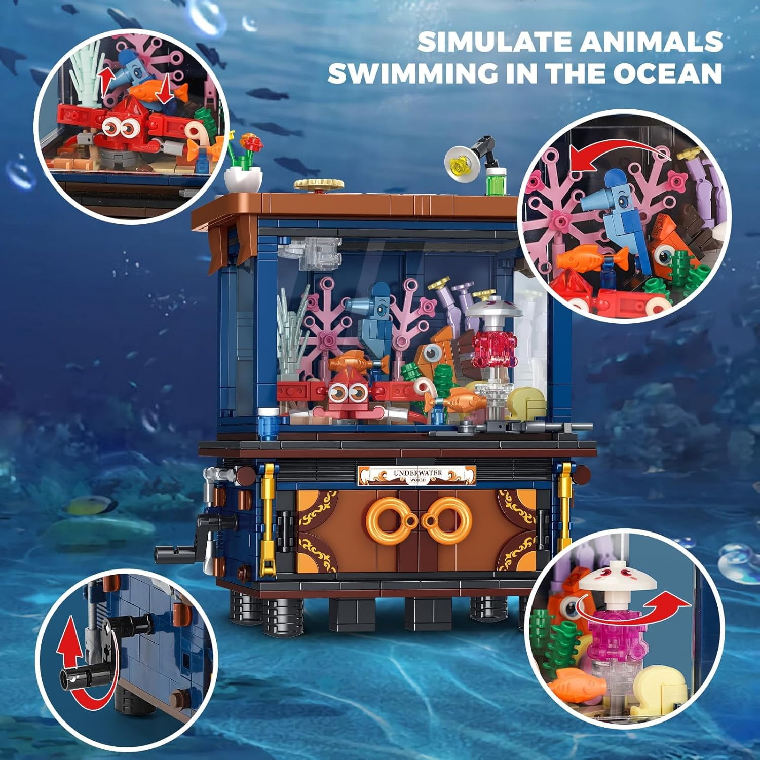 Fish Tank Building Block Set for Adult, Linkable Mechanical Aquarium Building Brick Set Toy with Ocean Animal for Home Decor,(1053PCS)