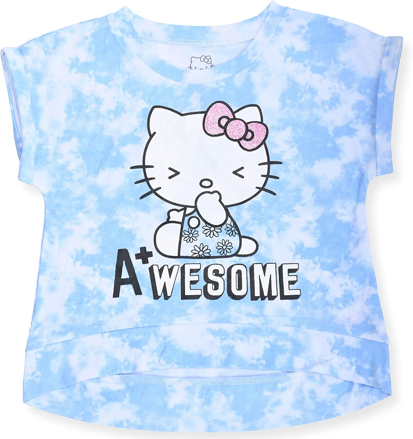 Hello Kitty Girls 2-Piece Fashion Tee Shirt and Active Short Set with Tie Front Top and Fashion Dolphin Shorts Summer Clothes