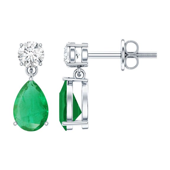 Rosec Jewels Real Emerald Teardrop Earrings for Women (0.7 Carat, AAA Grade) - Emerald Diamond Earrings with Jewelry Box, 925 Sterling Silver