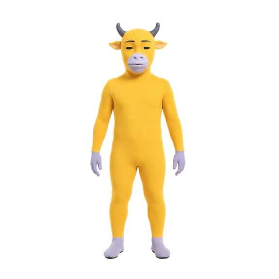 Niulai Bull Bodysuit Costume Full Body Jumpsuit with Horn Headpiece for Halloween Stage Cosplay Performance Theatrical Dress Up, 190