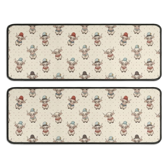 Kitchen Rugs Sets Of 2,Beige Highland Cow Hat Scarf Pattern Anti Fatigue Kitchen Mat Rugs Non Slip Washable,Decorative Kitchen Floor Mats for Kitchen,Sink,Laundry,17"x47" 17"x47"