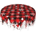 thumbnail image 2 of Snowflake Plaid Christmas Tablecloth, 60" Round, Holiday Xmas Table Cover, 2 of 6