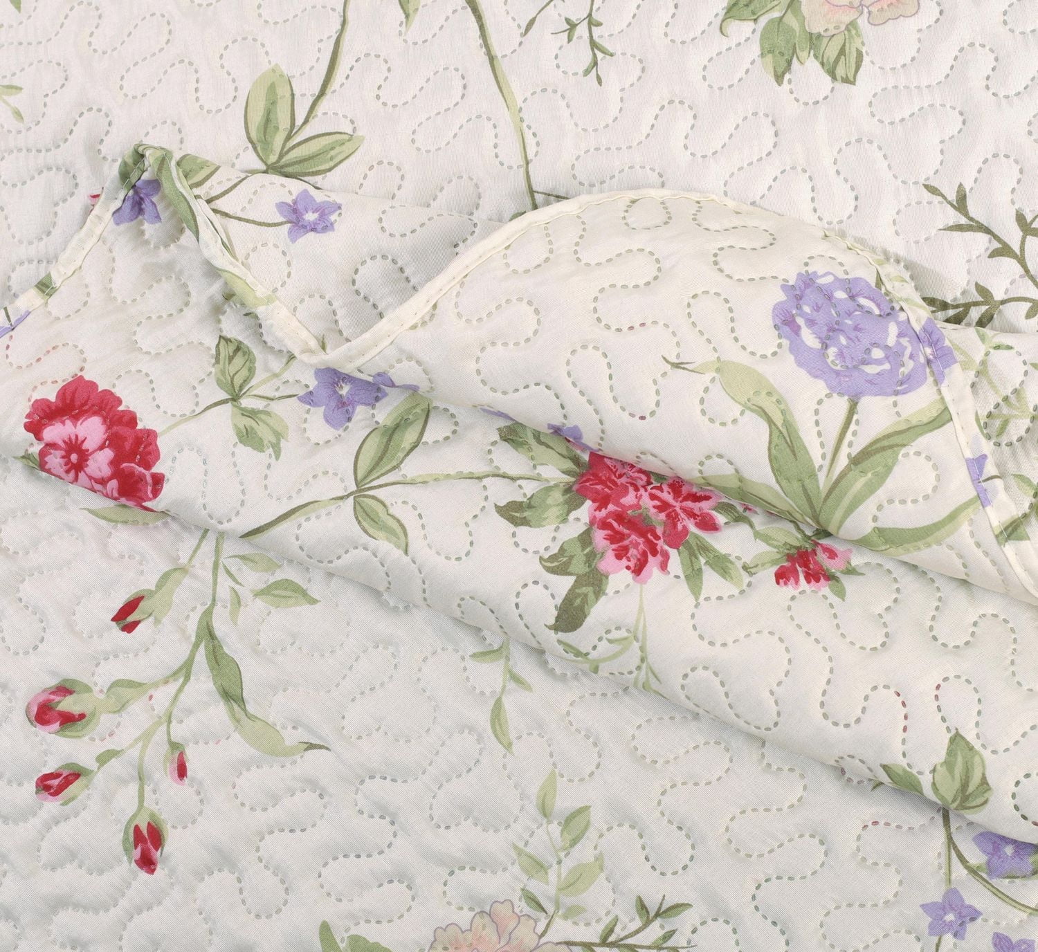 Marina Decoration Couvre-lit Pinsonic imprimé en relief ultra doux avec taies d'oreiller, motif floral clair rose vert rouge violet crème